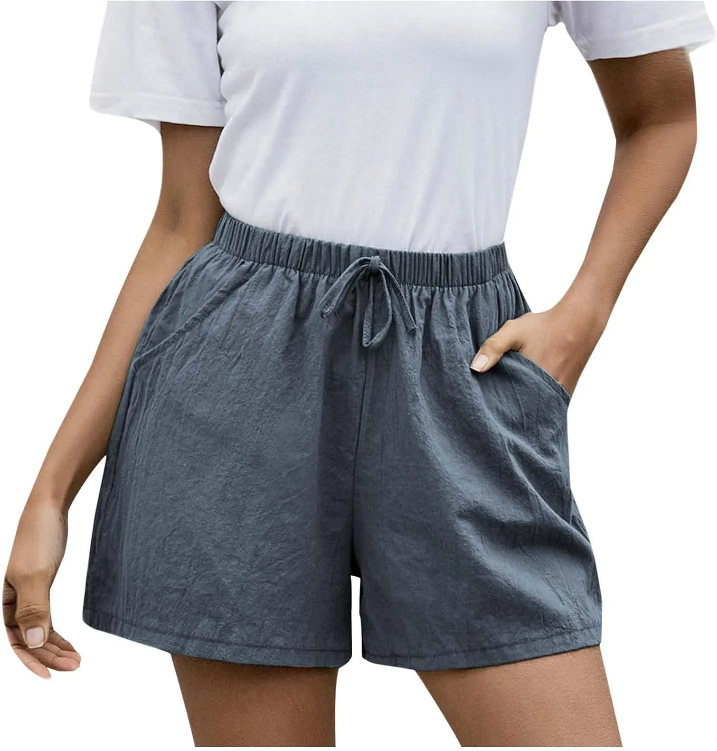 Linen Shorts for Women Dressy Elastic High Waisted Lightweight Casual Summer Shorts Drawstring Beach Vacation Outfit