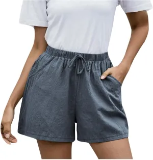 Linen Shorts for Women Dressy Elastic High Waisted Lightweight Casual Summer Shorts Drawstring Beach Vacation Outfit