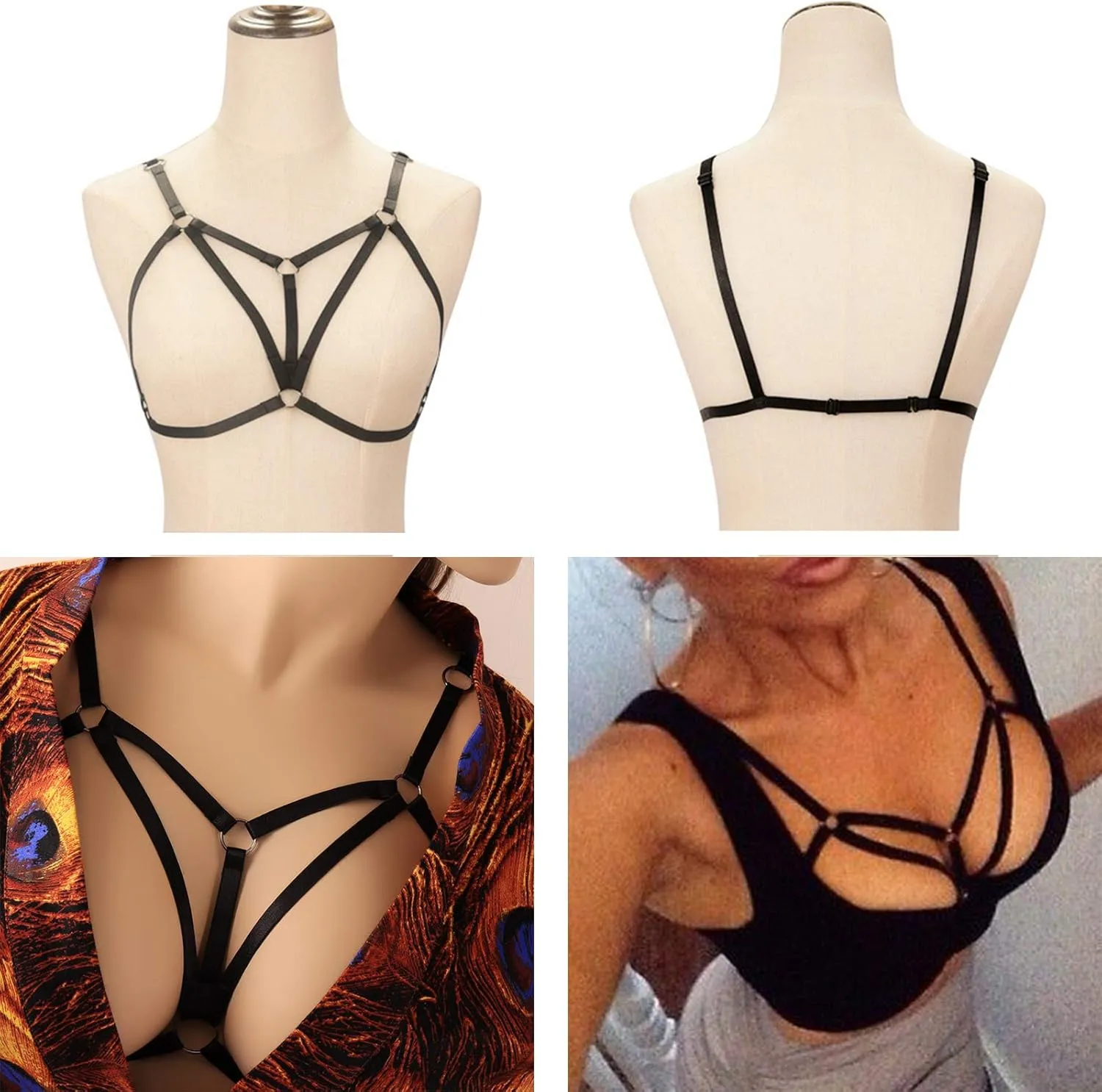 LIVE4COOL Women Harness Elastic Cupless Cage Bra Sexy Lingerie for Women Adjustable Hollow Out Crop Top Exotic Strap Bra