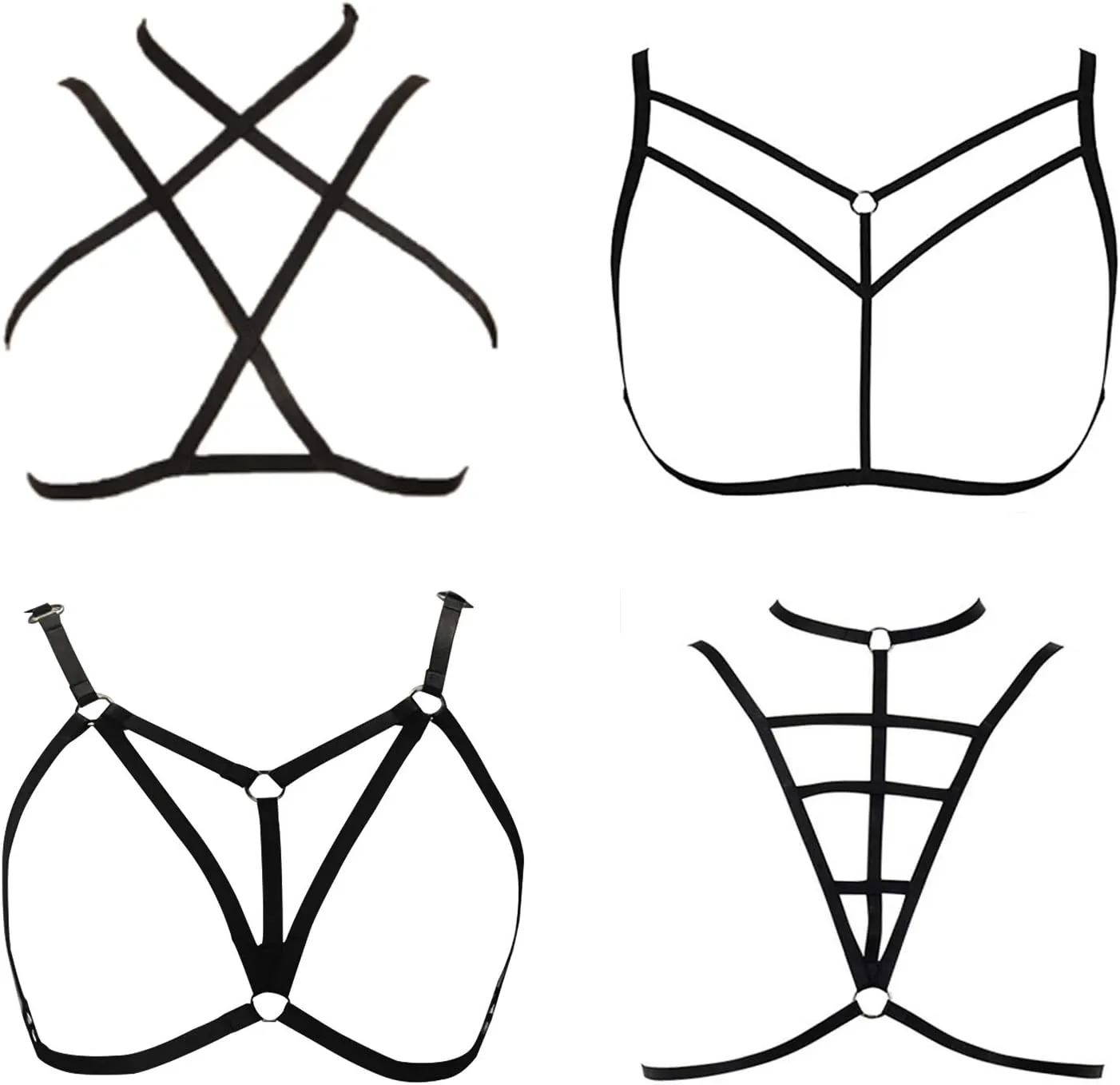 LIVE4COOL Women Harness Elastic Cupless Cage Bra Sexy Lingerie for Women Adjustable Hollow Out Crop Top Exotic Strap Bra