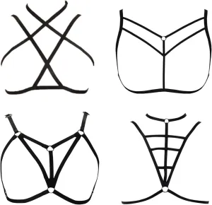 LIVE4COOL Women Harness Elastic Cupless Cage Bra Sexy Lingerie for Women Adjustable Hollow Out Crop Top Exotic Strap Bra