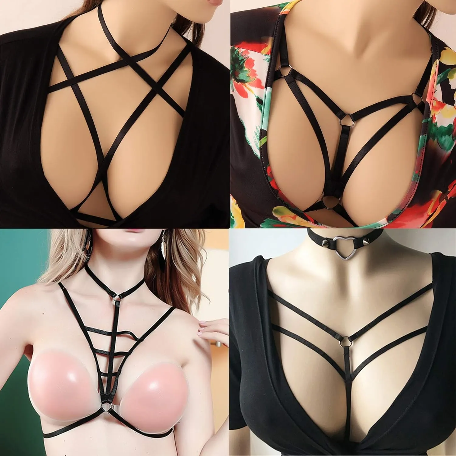LIVE4COOL Women Harness Elastic Cupless Cage Bra Sexy Lingerie for Women Adjustable Hollow Out Crop Top Exotic Strap Bra