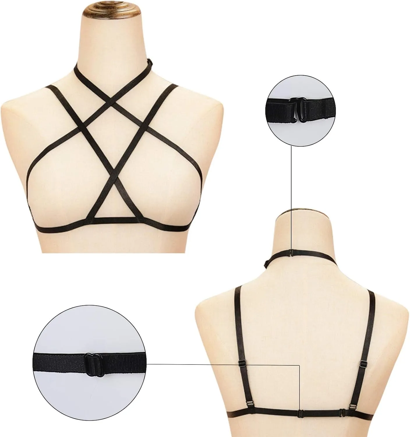 LIVE4COOL Women Harness Elastic Cupless Cage Bra Sexy Lingerie for Women Adjustable Hollow Out Crop Top Exotic Strap Bra
