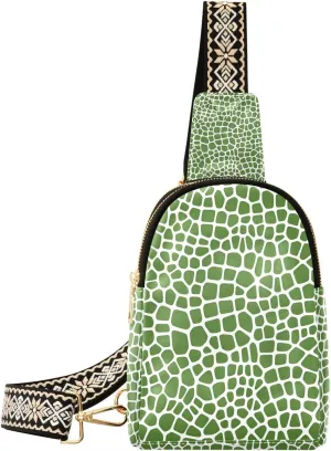 Lizard Skin Green Pattern Backpack Sling Bag for Women Crossbody Bags Small Cross Body Bags Leather Travel Chest Bag Purse Casual Daypack