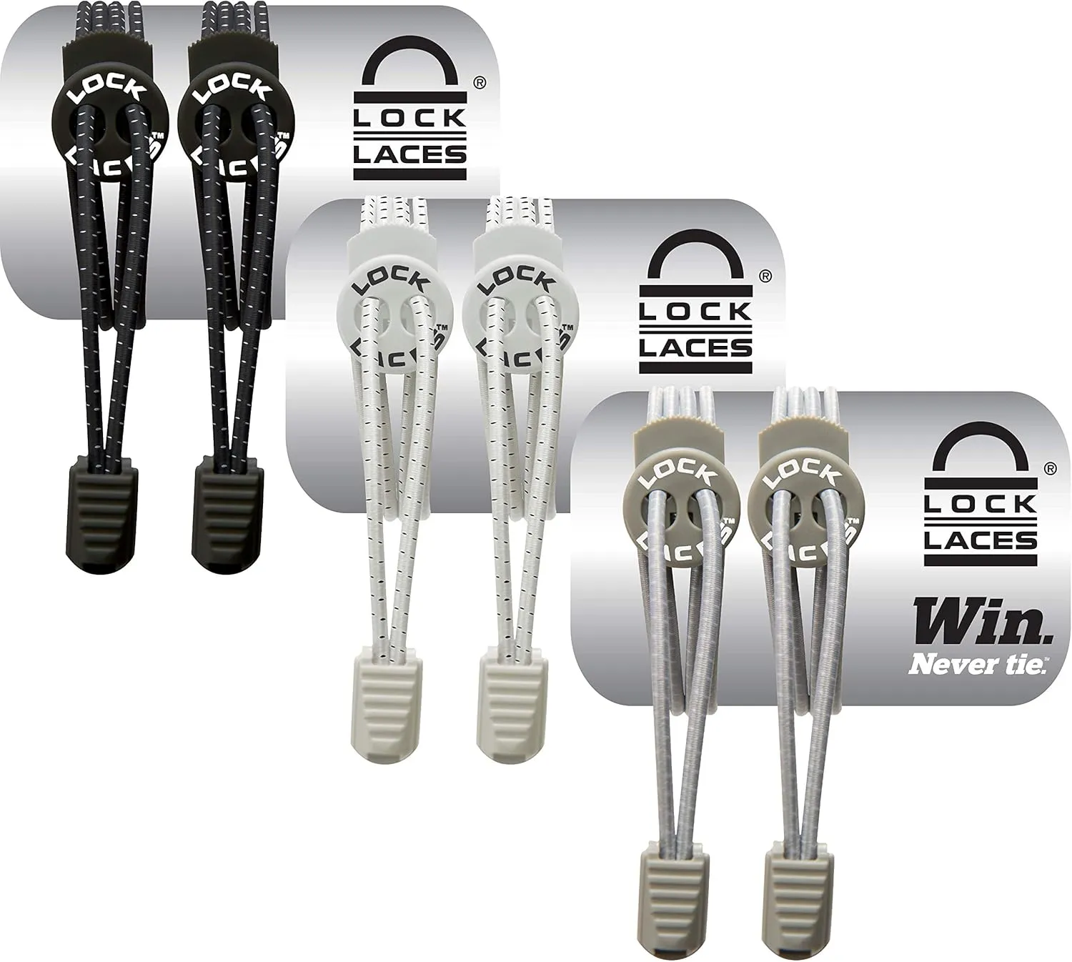 Lock Laces - Elastic No Tie Shoe Laces (Pack of 3) One Size Fits All, for Kids and Adults, Elastic No Tie Shoe Laces