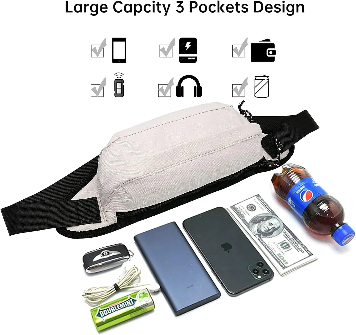 Long-Keeper Fanny Pack for Women Men - Casual Crossbody Sling Bag Running Walking Traveling Waist Pack Bum Bag (Beige)