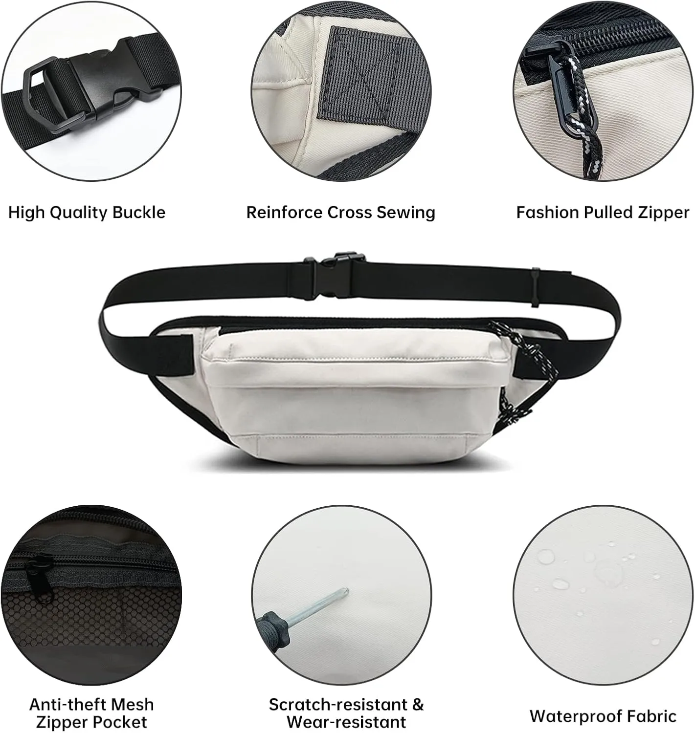 Long-Keeper Fanny Pack for Women Men - Casual Crossbody Sling Bag Running Walking Traveling Waist Pack Bum Bag (Beige)