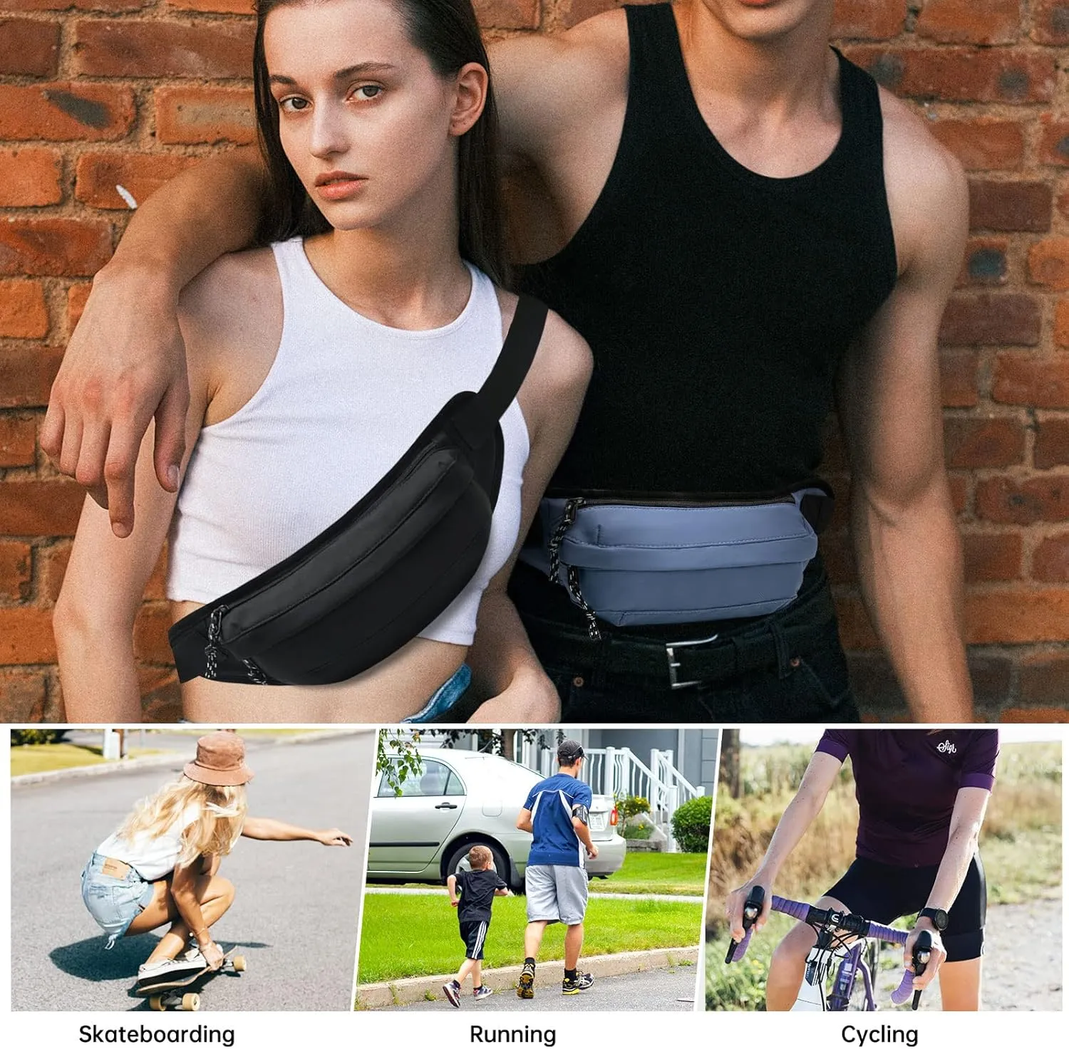 Long-Keeper Fanny Pack for Women Men - Casual Crossbody Sling Bag Running Walking Traveling Waist Pack Bum Bag (Blue)