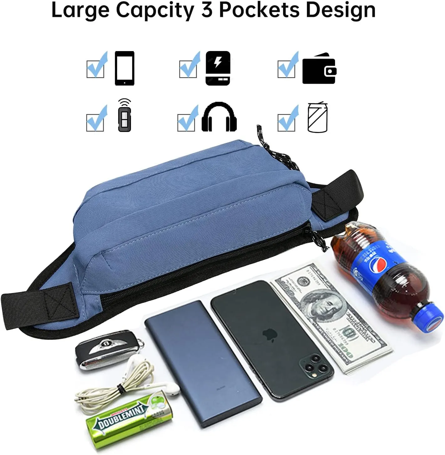 Long-Keeper Fanny Pack for Women Men - Casual Crossbody Sling Bag Running Walking Traveling Waist Pack Bum Bag (Blue)