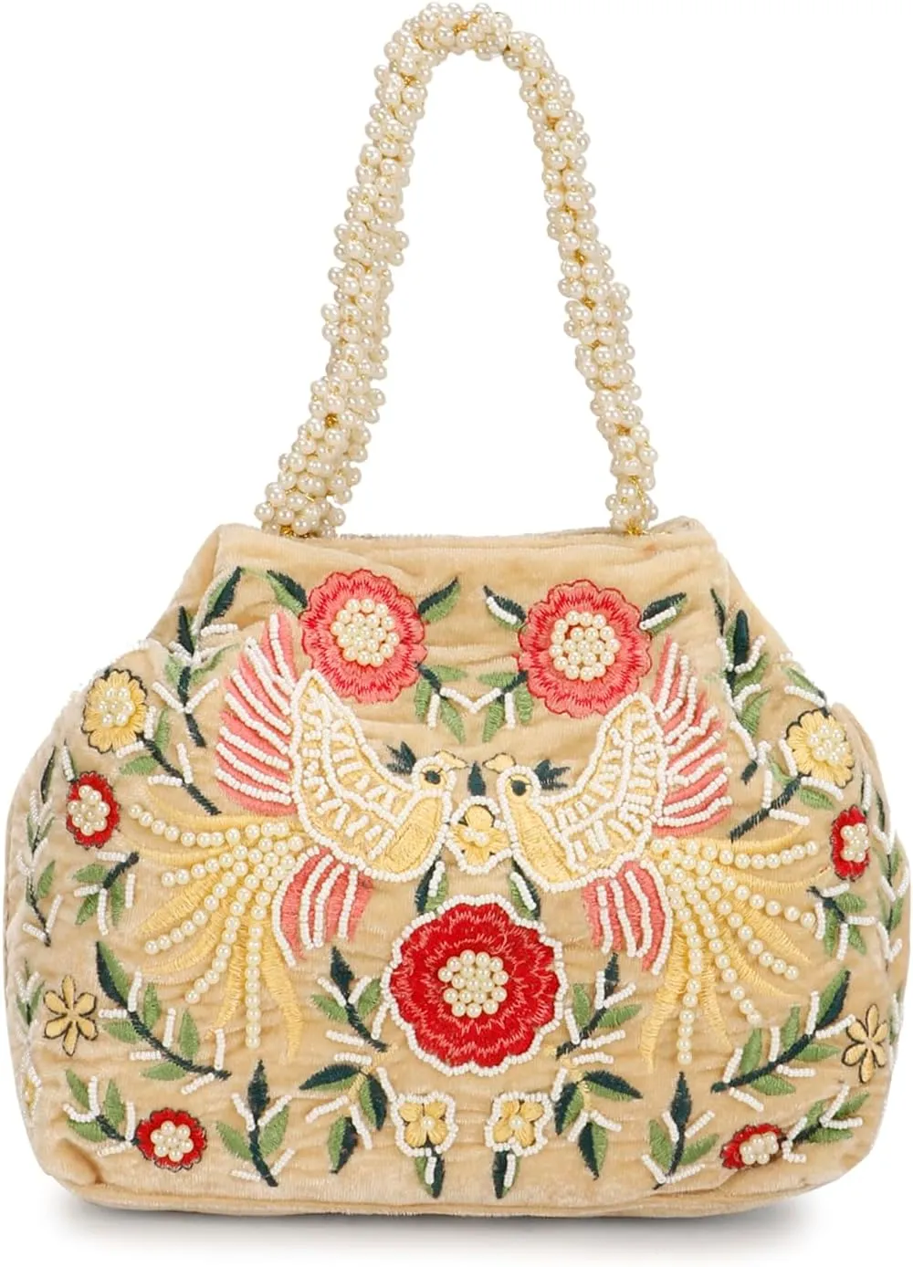 LONGING TO BUY Indian Peacock Embrodiery Potli Bag With Both Side Hand Work, Fancy Potli Bag for Women