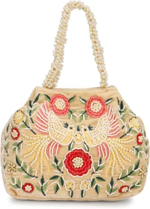 LONGING TO BUY Indian Peacock Embrodiery Potli Bag With Both Side Hand Work, Fancy Potli Bag for Women