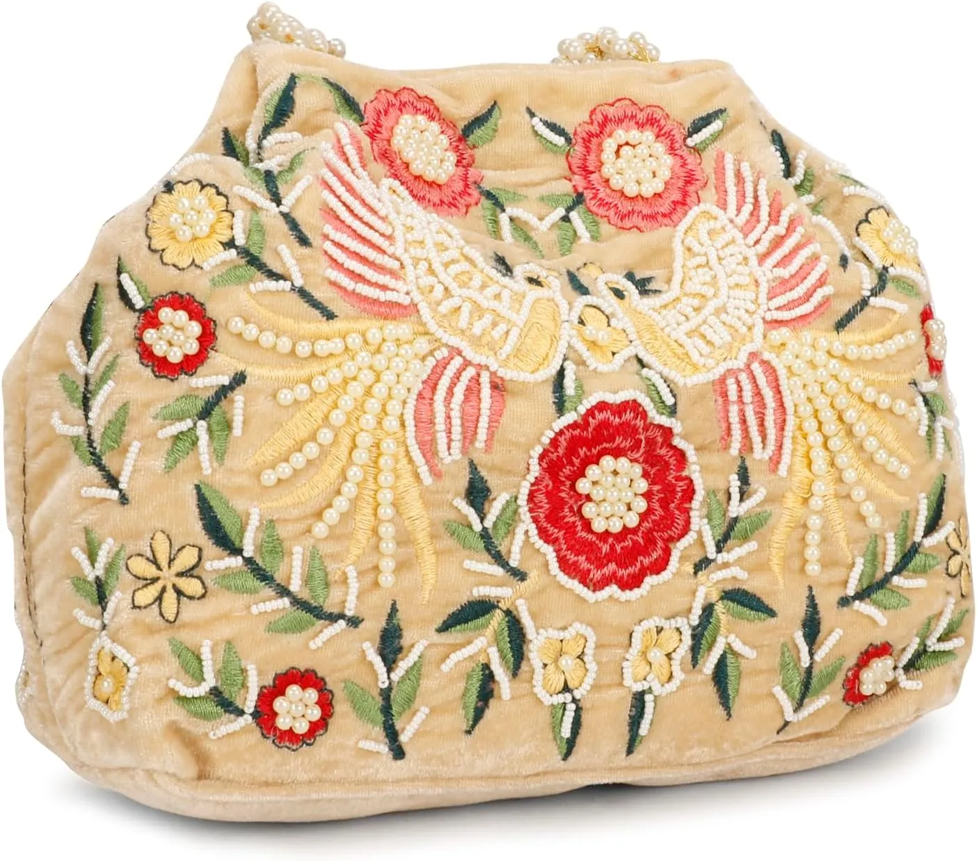 LONGING TO BUY Indian Peacock Embrodiery Potli Bag With Both Side Hand Work, Fancy Potli Bag for Women