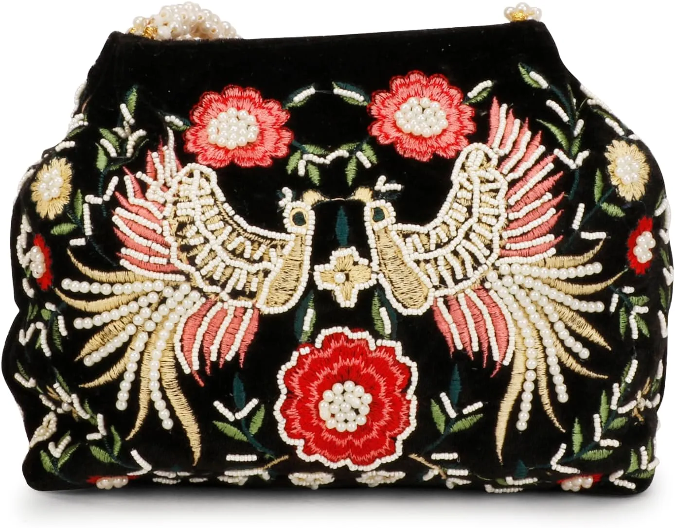 LONGING TO BUY Indian Peacock Embrodiery Potli Bag With Both Side Hand Work, Fancy Potli Bag for Women