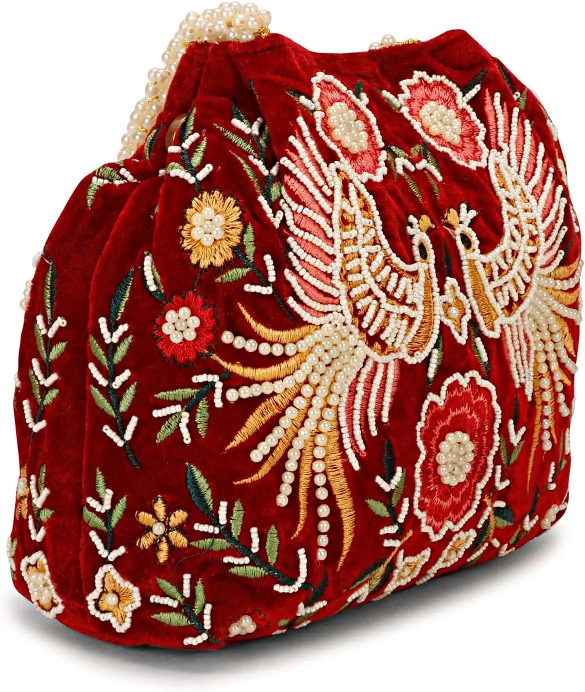 LONGING TO BUY Indian Peacock Embrodiery Potli Bag With Both Side Hand Work, Fancy Potli Bag for Women