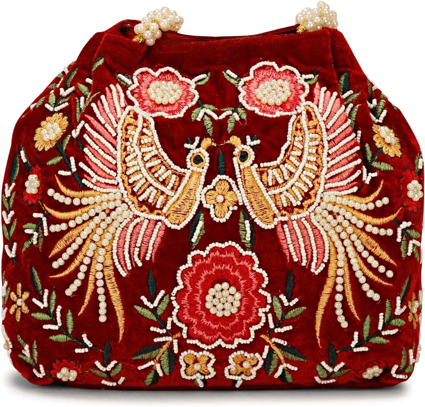 LONGING TO BUY Indian Peacock Embrodiery Potli Bag With Both Side Hand Work, Fancy Potli Bag for Women