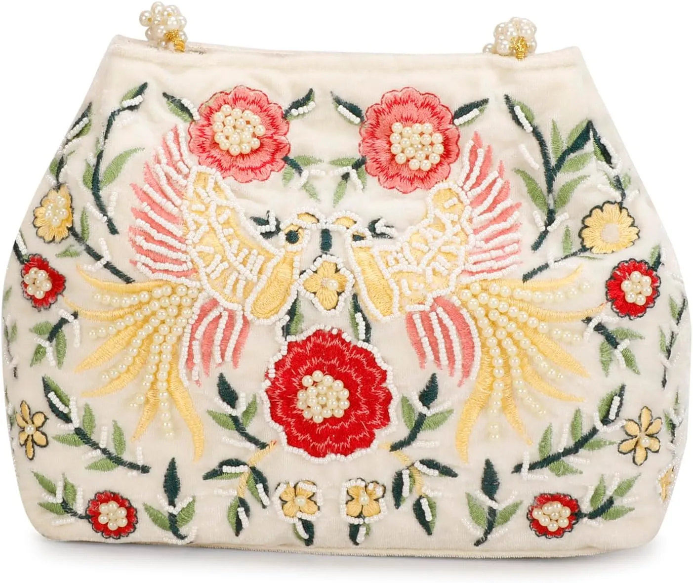 LONGING TO BUY Indian Peacock Embrodiery Potli Bag With Both Side Hand Work, Fancy Potli Bag for Women