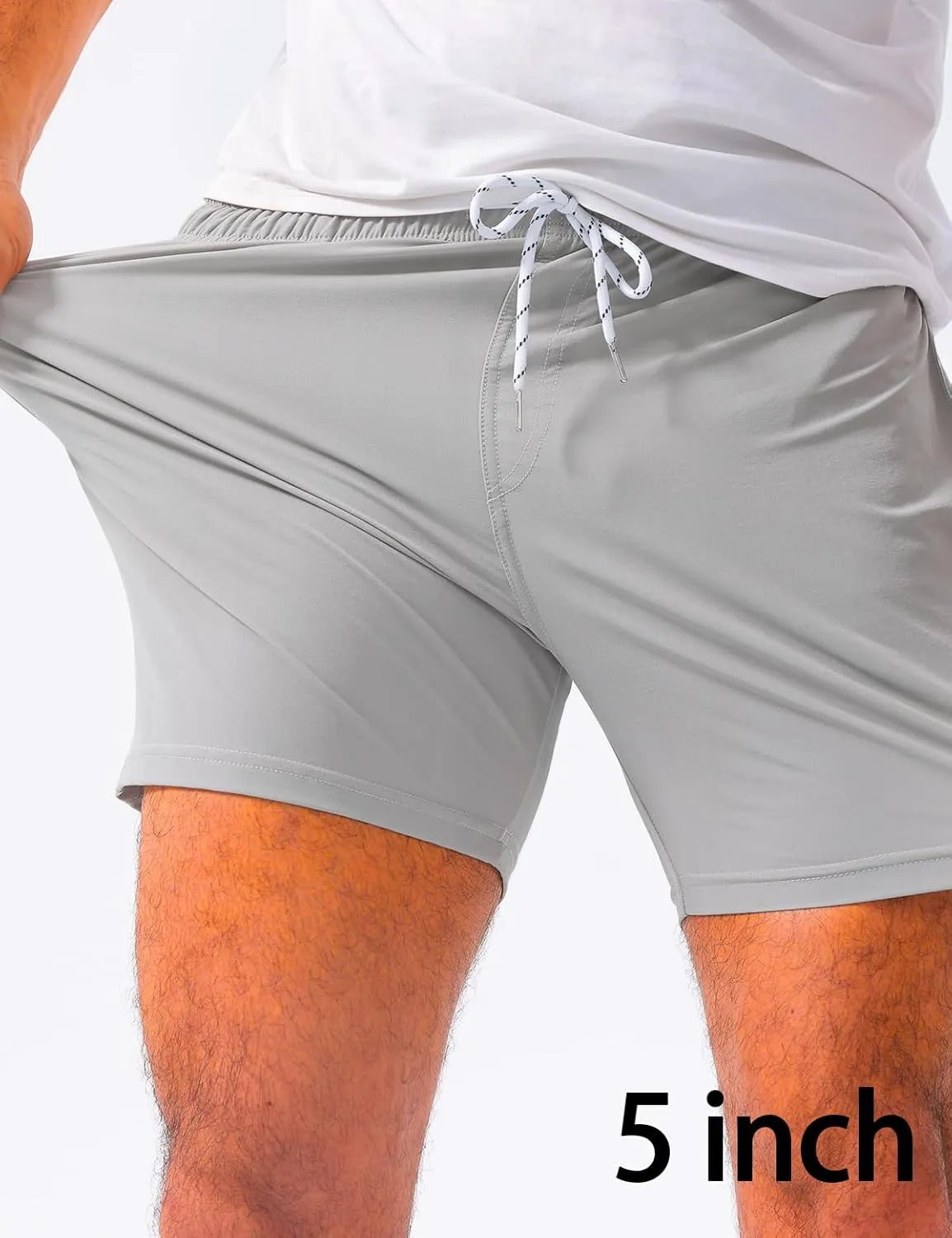 Loopory Mens Casual Shorts-Drawstring Summer Beach Stretch Twill Golf Shorts-Anti-Wrinkle Fabric-5"&7"