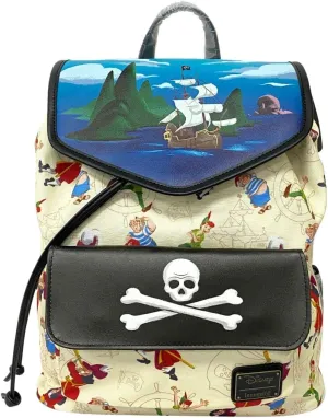 Loungefly Captain Hook Skull Peter Pan Pirate AOP Rucksack Bag