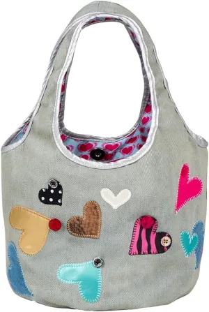 Love Denim Ladies Small Tote Bag Cute Washed Denim Mini Tote Reusable Tote Bag for Work Travel Shopping
