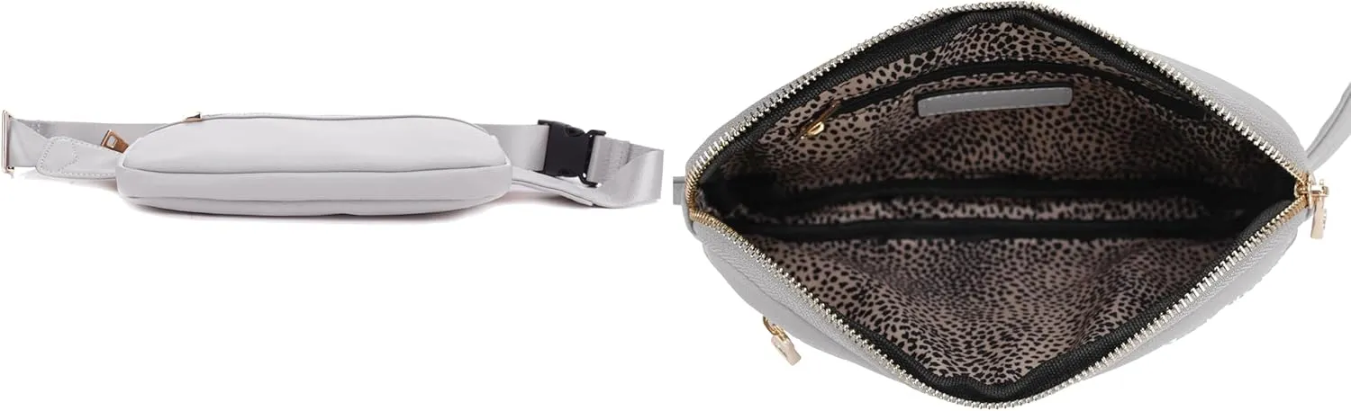 LOVESOME Vegan Leather Everywhere Fashion Waist Bag Fanny Pack Crossbody Bag Belt Bag Sling Bag with Adjustable Strap for Women (Light Grey)