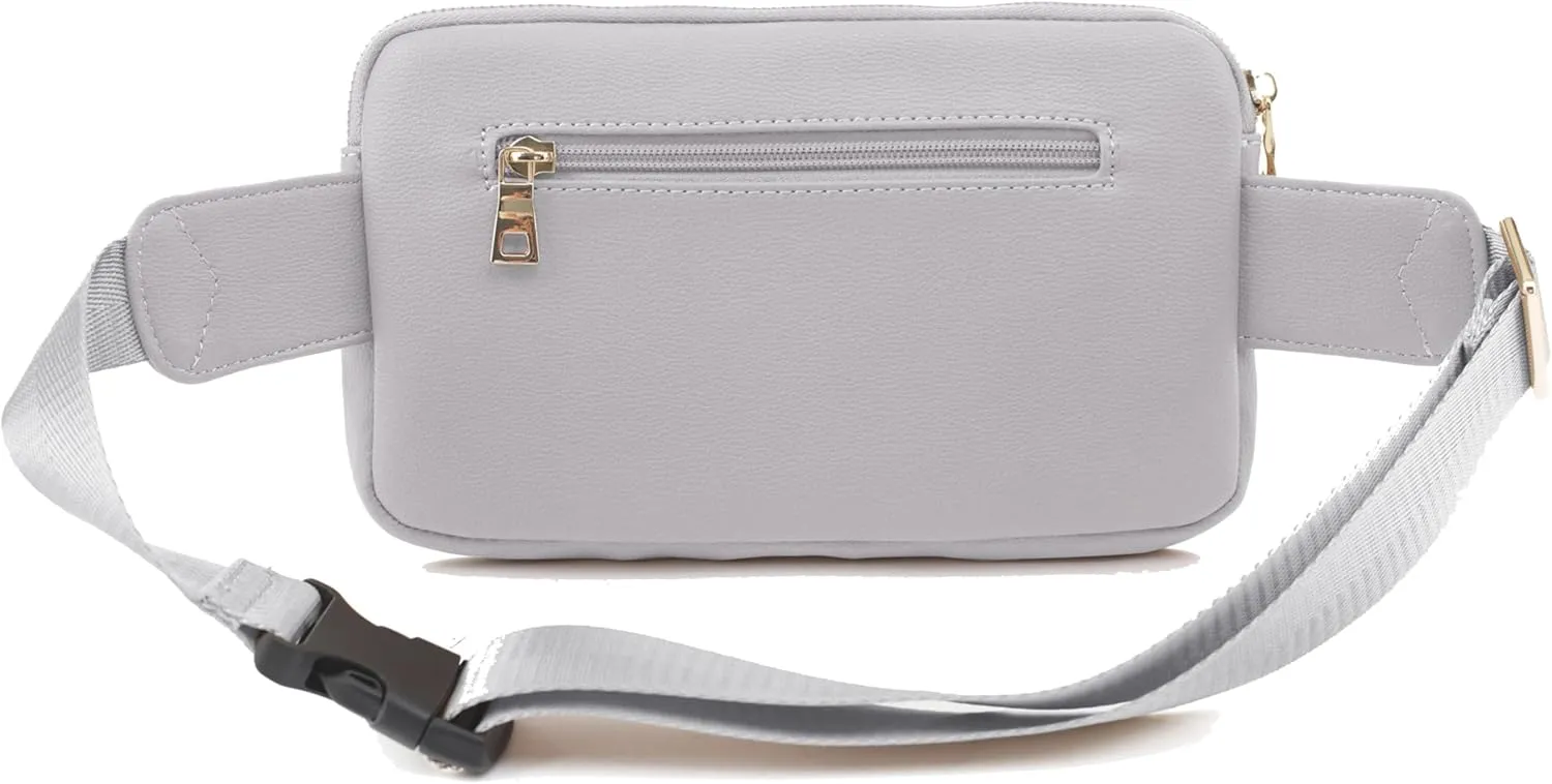 LOVESOME Vegan Leather Everywhere Fashion Waist Bag Fanny Pack Crossbody Bag Belt Bag Sling Bag with Adjustable Strap for Women (Light Grey)