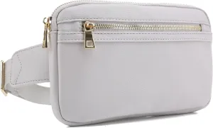 LOVESOME Vegan Leather Everywhere Fashion Waist Bag Fanny Pack Crossbody Bag Belt Bag Sling Bag with Adjustable Strap for Women (Light Grey)