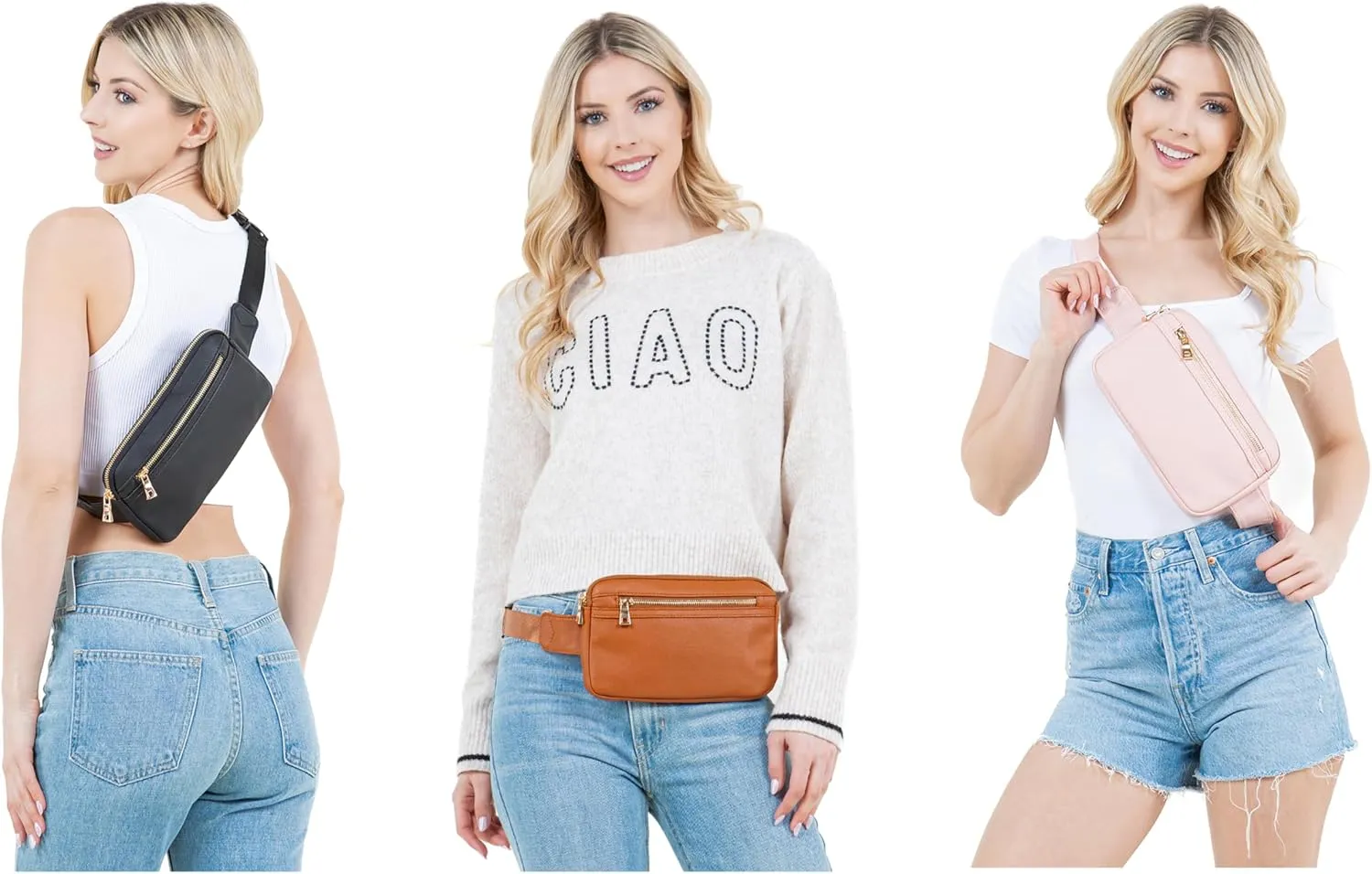 LOVESOME Vegan Leather Everywhere Fashion Waist Bag Fanny Pack Crossbody Bag Belt Bag Sling Bag with Adjustable Strap for Women (Light Grey)
