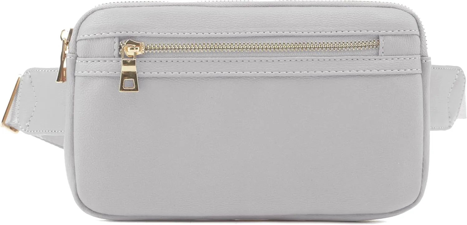 LOVESOME Vegan Leather Everywhere Fashion Waist Bag Fanny Pack Crossbody Bag Belt Bag Sling Bag with Adjustable Strap for Women (Light Grey)