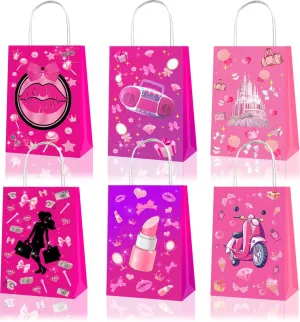 LTHOENG 15pcs Pink Girl Party Bags, Princess Gift Bags Candy Goodie Treat Hot Pink Party Favors Bags with Handles for Girls Princess Theme Party Decoration Birthday Supplies