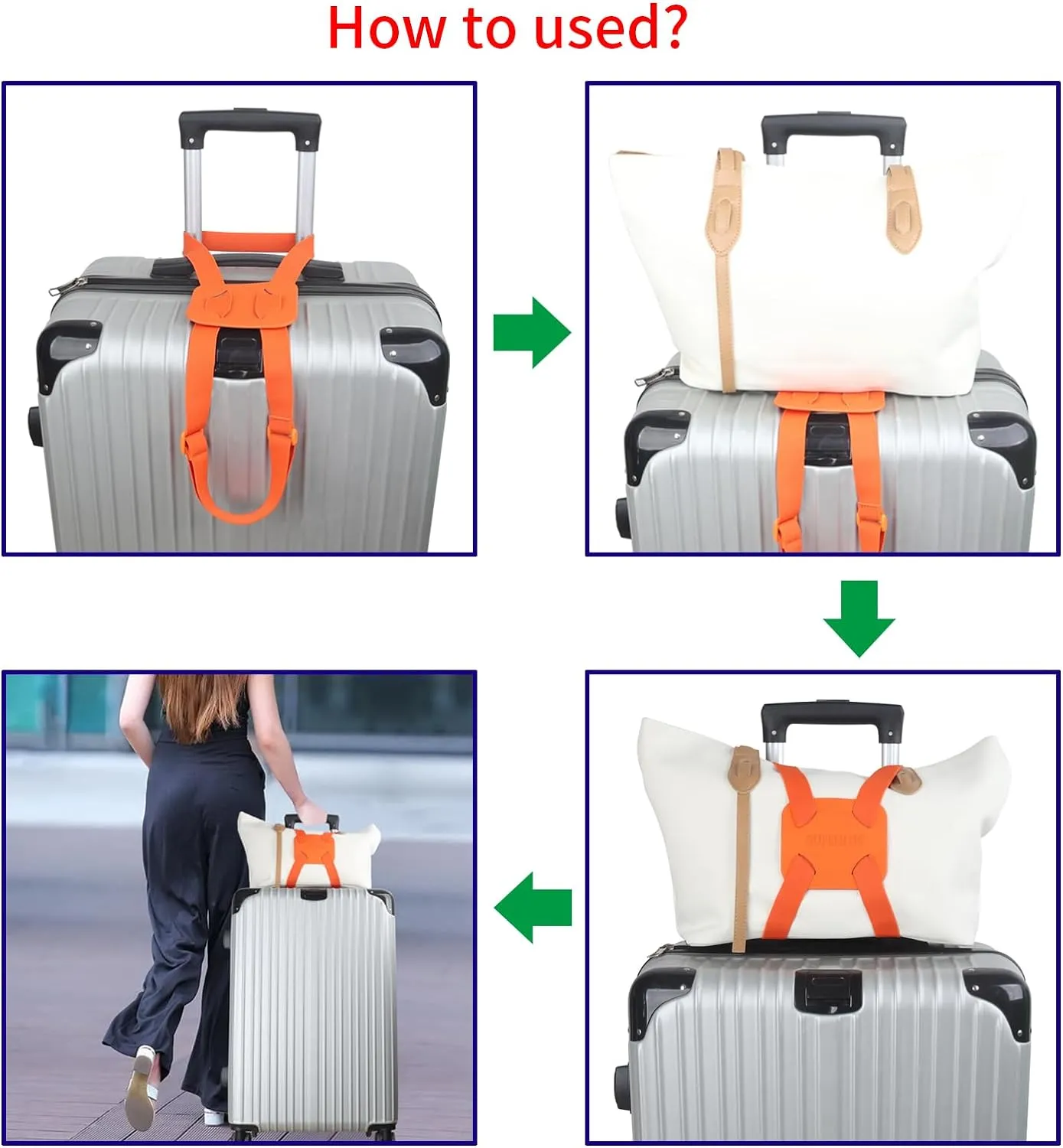 Luggage Straps Bag Bungees add a Bag, Luggage Bungee for suitcases Elastic Strap Belt- 2 Pack (Orange-2)