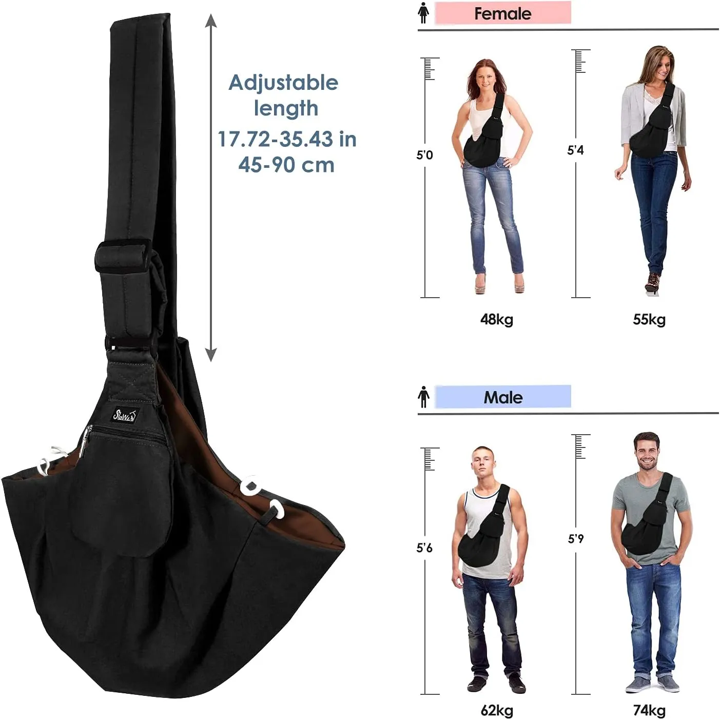Lukovee Pet Sling, Hand Free Dog Sling Carrier Adjustable Padded Strap Tote Bag Breathable Cotton Shoulder Bag Front Pocket Safety Belt Carrying Small Dog Cat Puppy Machine Washable (BN, L)