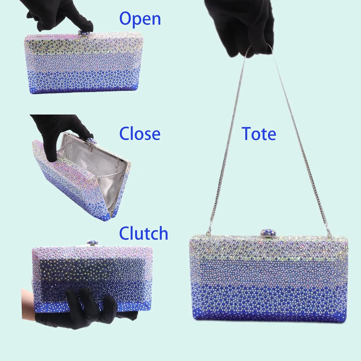 Luxury Crystal Clutch Purses for women Rhinestone Bride Wedding Party Evening Bag AB Stone Box Handbag for Prom Birthday
