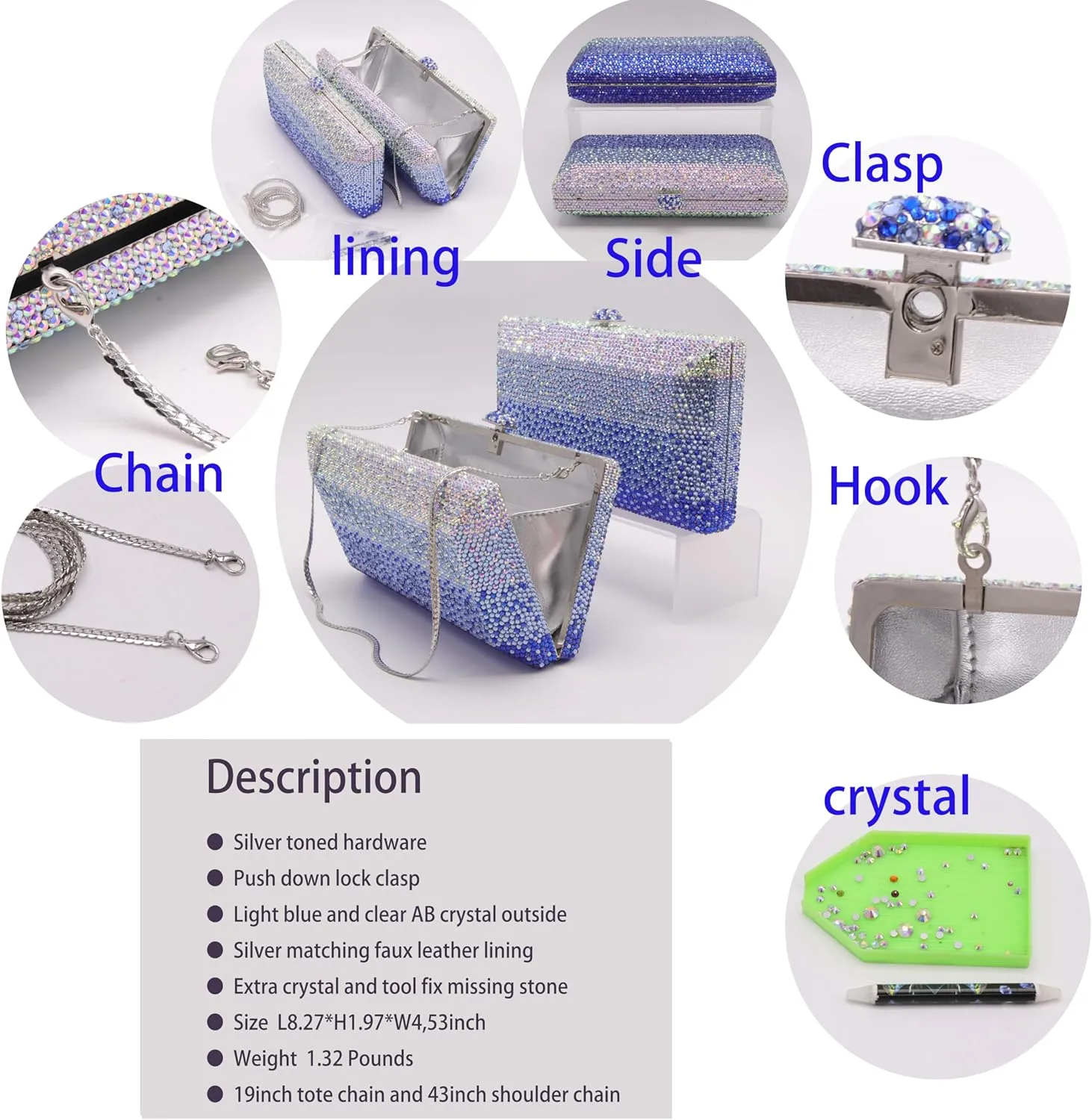 Luxury Crystal Clutch Purses for women Rhinestone Bride Wedding Party Evening Bag AB Stone Box Handbag for Prom Birthday