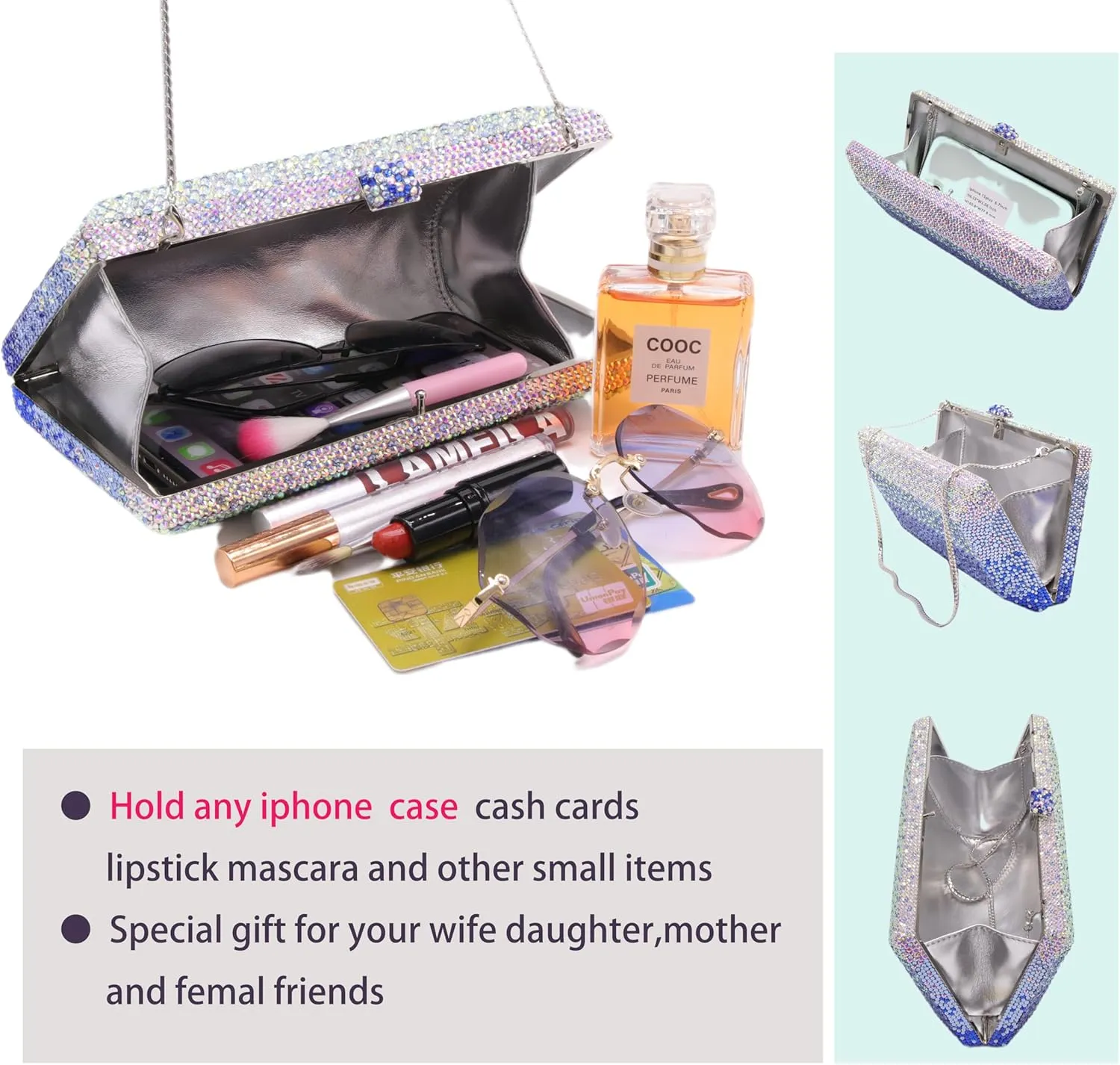 Luxury Crystal Clutch Purses for women Rhinestone Bride Wedding Party Evening Bag AB Stone Box Handbag for Prom Birthday