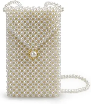Luxury White Pearl Purses Shoulder Bag for Women Pearl Bag Crossbody Beaded Clutch Evening Bag (WhiteSet2)