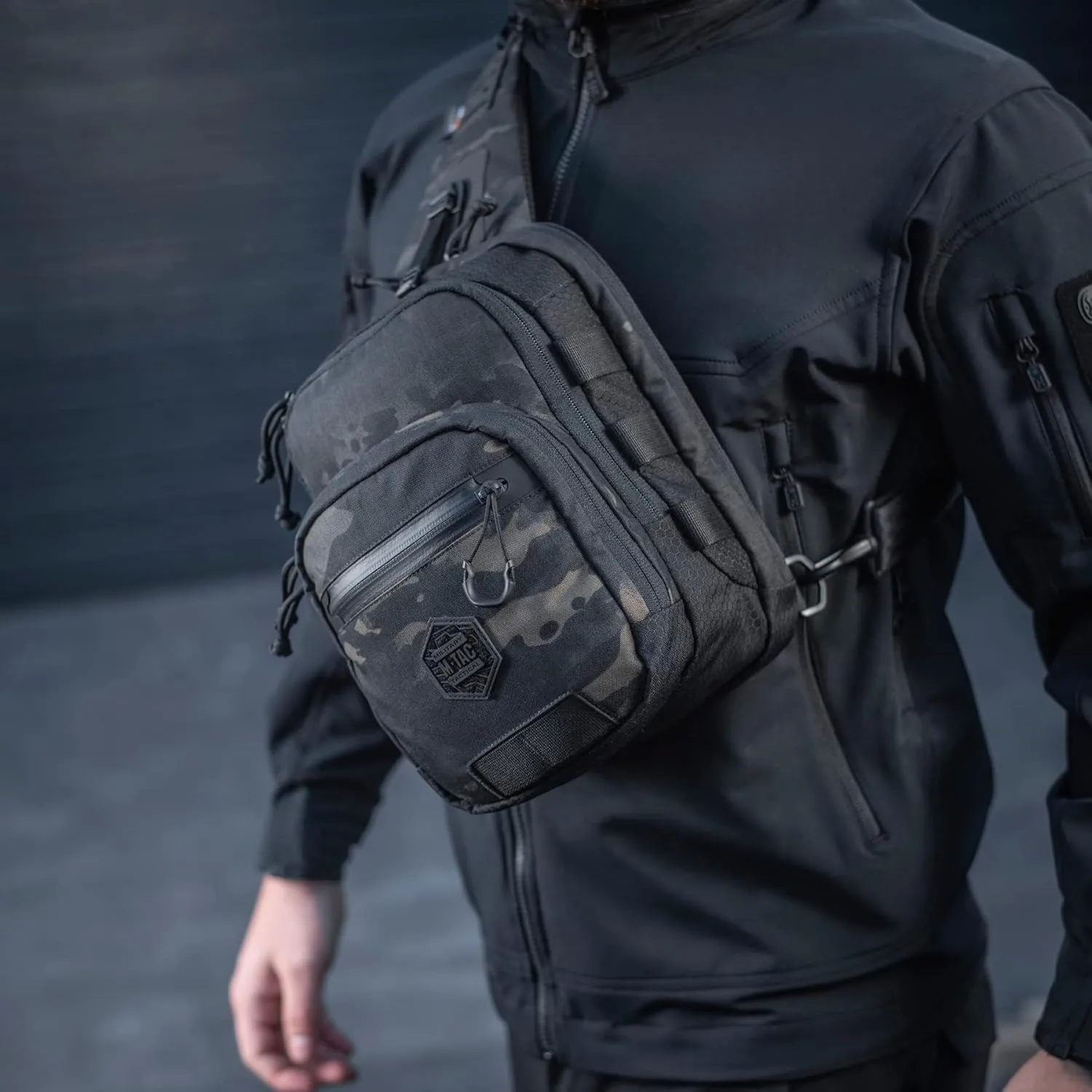 M-Tac Elite Cross Bag Slim - Tactical Crossbody Sling Backpack for Man with CCW Concealed Carry (Slim, Multicam Black/Black)