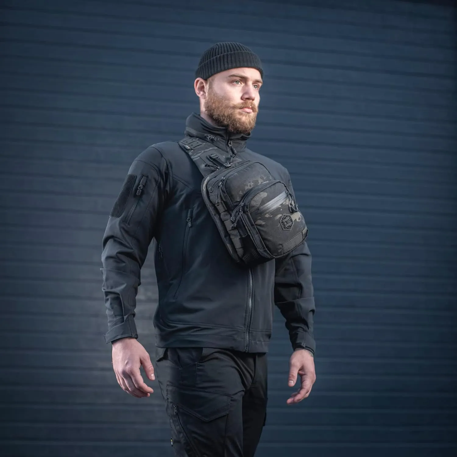 M-Tac Elite Cross Bag Slim - Tactical Crossbody Sling Backpack for Man with CCW Concealed Carry (Slim, Multicam Black/Black)