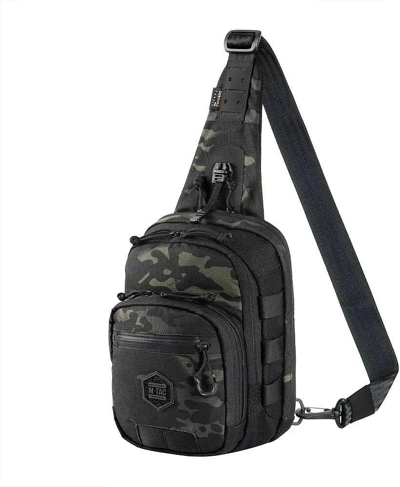 M-Tac Elite Cross Bag Slim - Tactical Crossbody Sling Backpack for Man with CCW Concealed Carry (Slim, Multicam Black/Black)