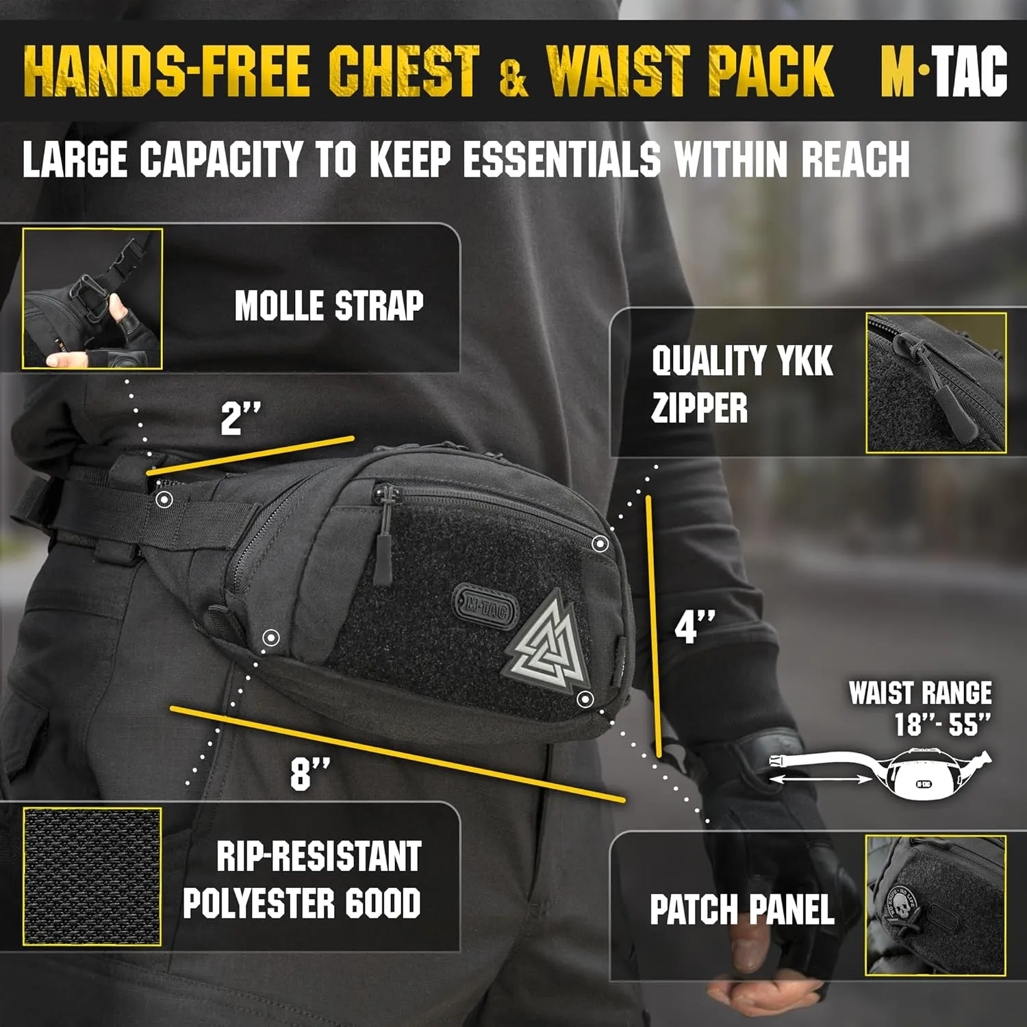 M-Tac Small Companion Waist Pack - Tactical Style Belt Bag EDC - Fanny Pack for Men (Black)
