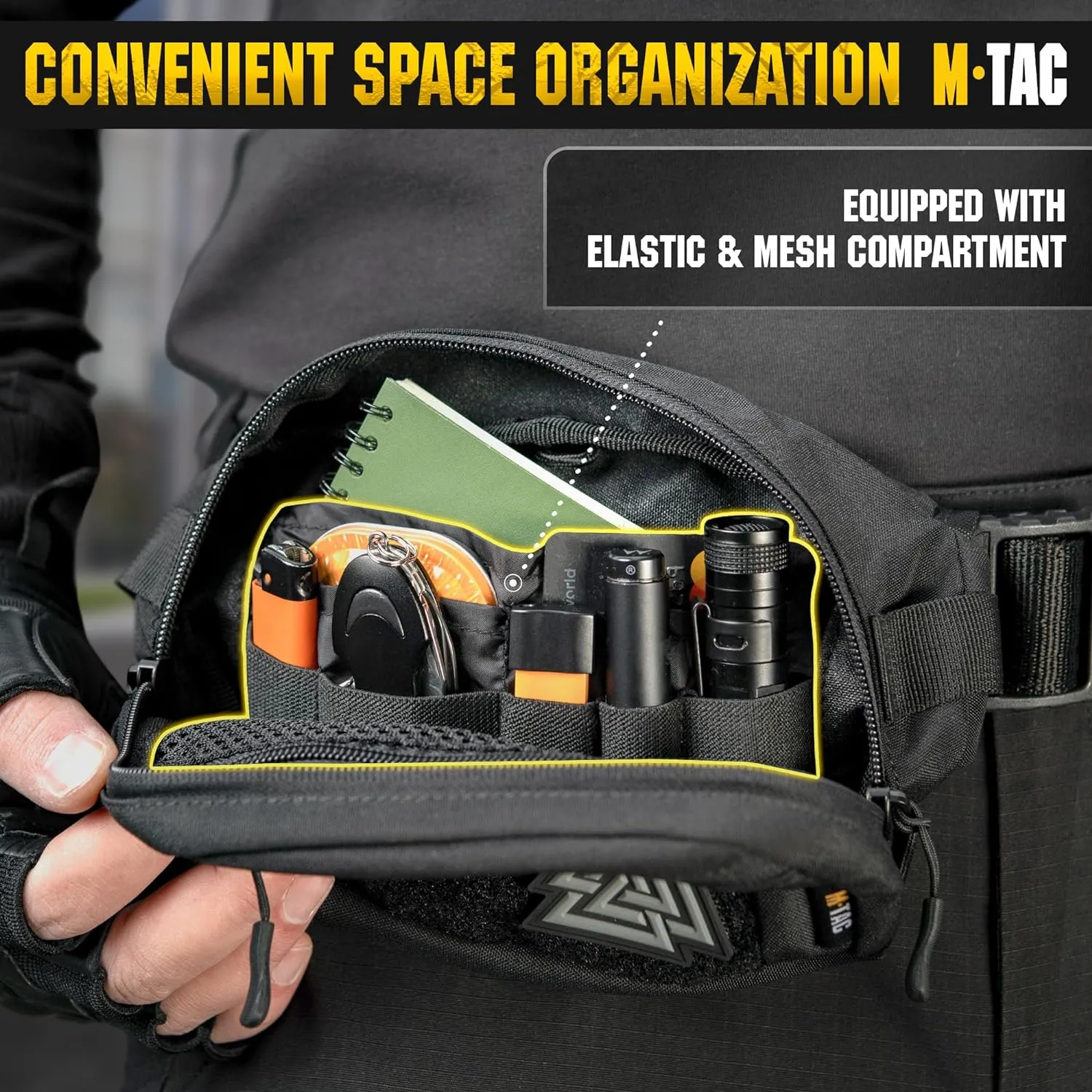 M-Tac Small Companion Waist Pack - Tactical Style Belt Bag EDC - Fanny Pack for Men (Black)