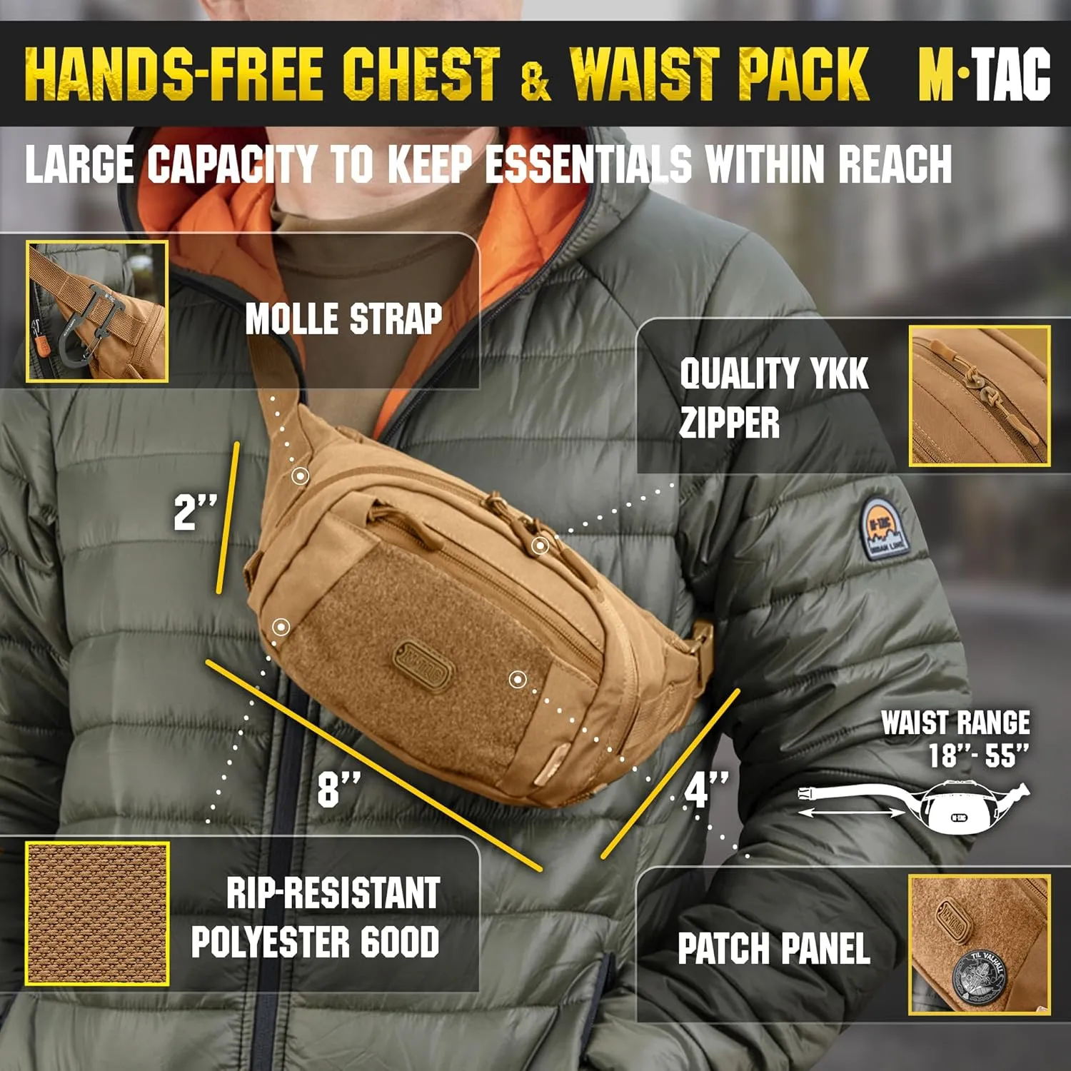 M-Tac Small Companion Waist Pack - Tactical Style Belt Bag EDC - Fanny Pack for Men (Dark Coyote)
