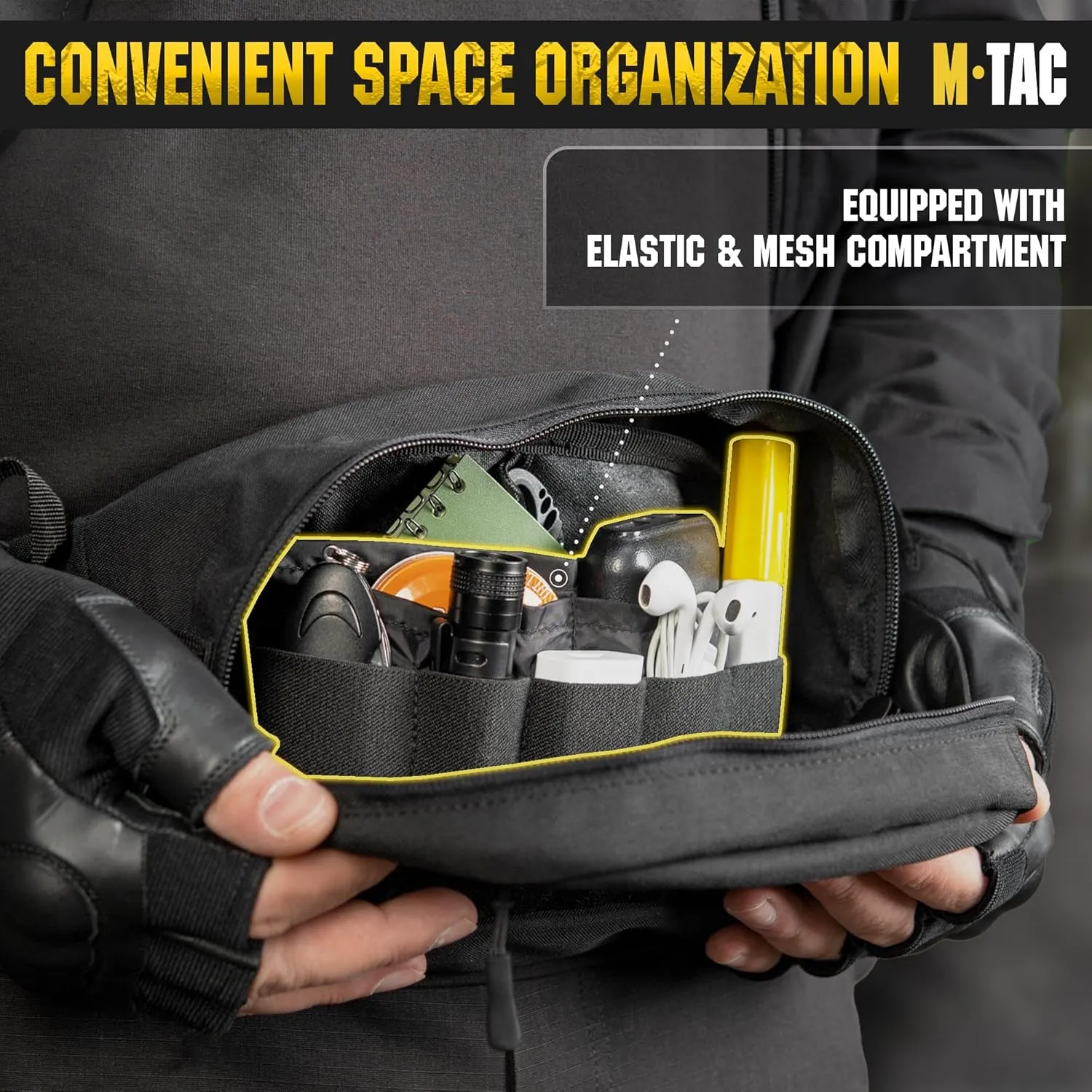 M-Tac Tactical Fanny Pack for Men - Large Companion Waist Bag - Black Cross Body Belt Bag for EDC - Waist Pack