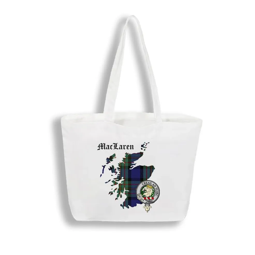 MacLaren Scottish Clan Tote Bag with Clan Tartan and Crest