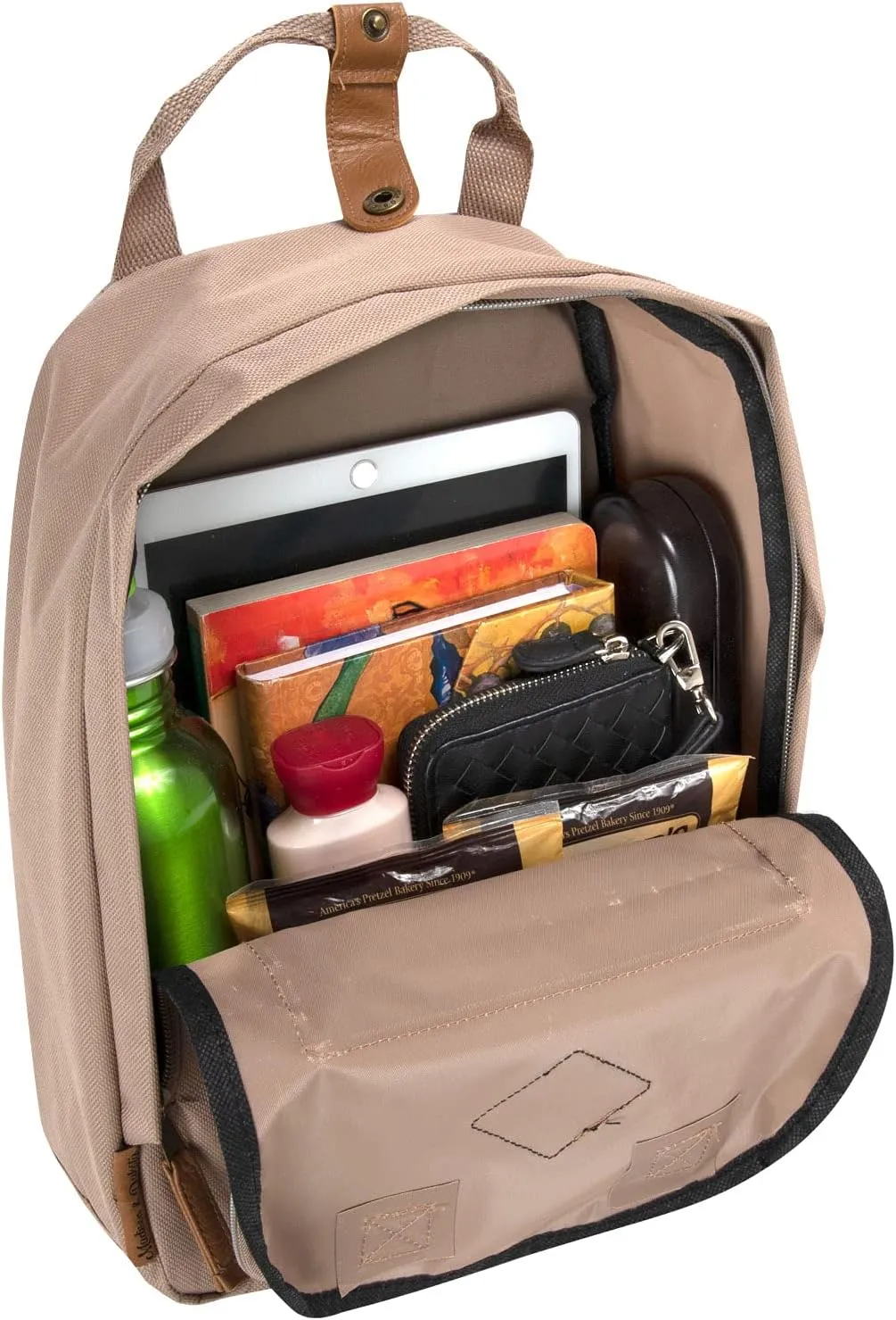 MADISON & DAKOTA Canvas Mini Backpack for Everyday & Day Pack Rucksack in Solid Color Blocks (Almond)
