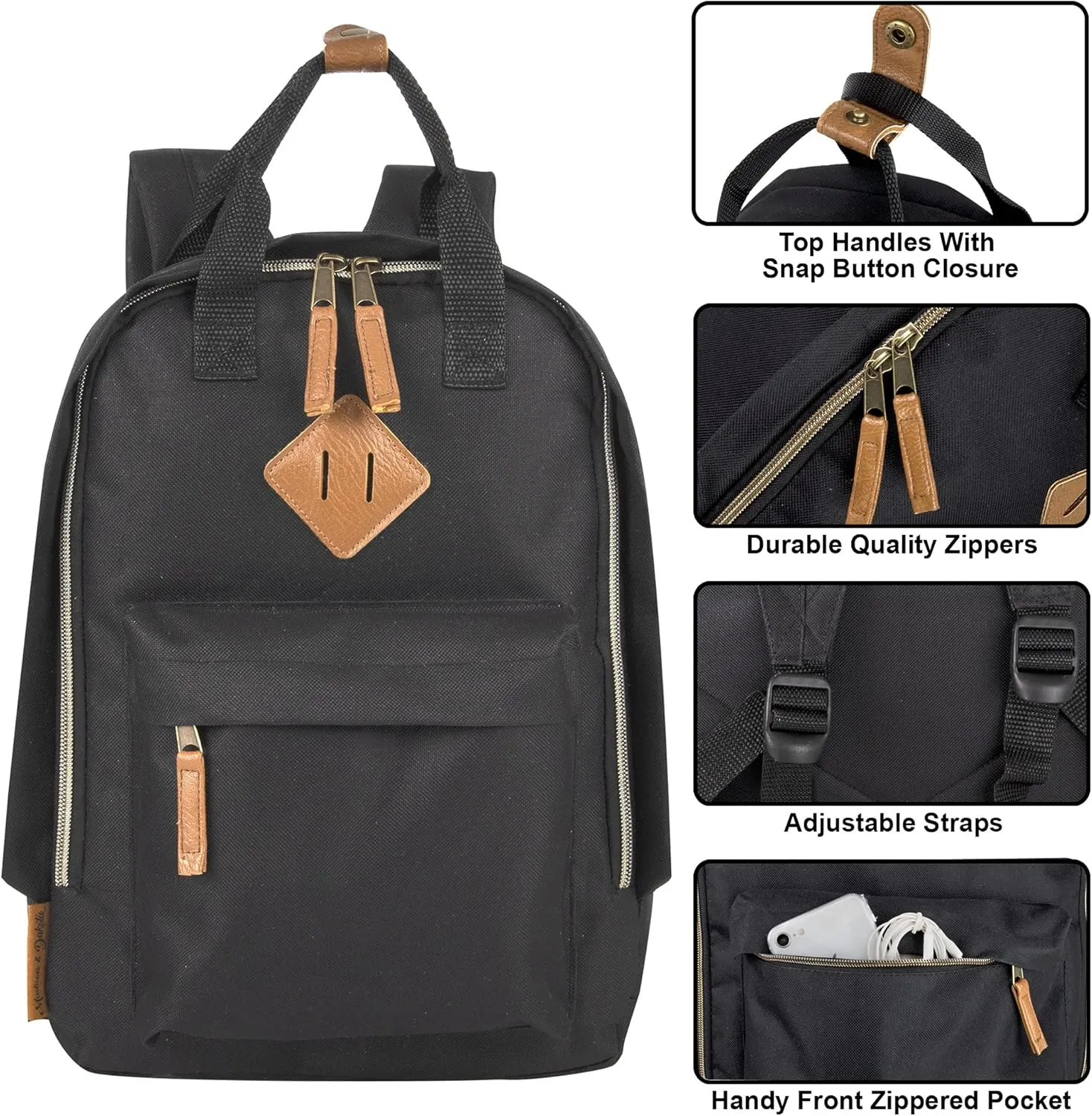 MADISON & DAKOTA Canvas Mini Backpack for Everyday & Day Pack Rucksack in Solid Color Blocks (Black)