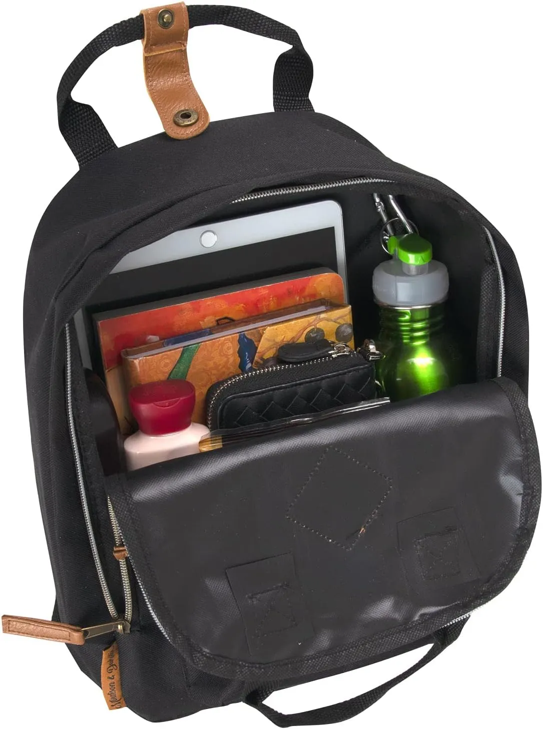 MADISON & DAKOTA Canvas Mini Backpack for Everyday & Day Pack Rucksack in Solid Color Blocks (Black)