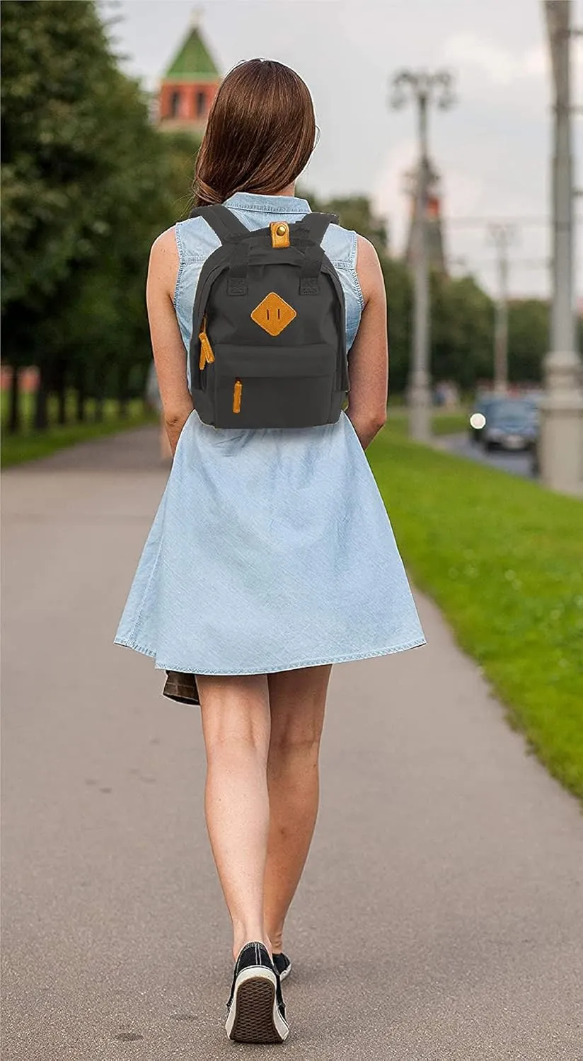 MADISON & DAKOTA Canvas Mini Backpack for Everyday & Day Pack Rucksack in Solid Color Blocks (Black)