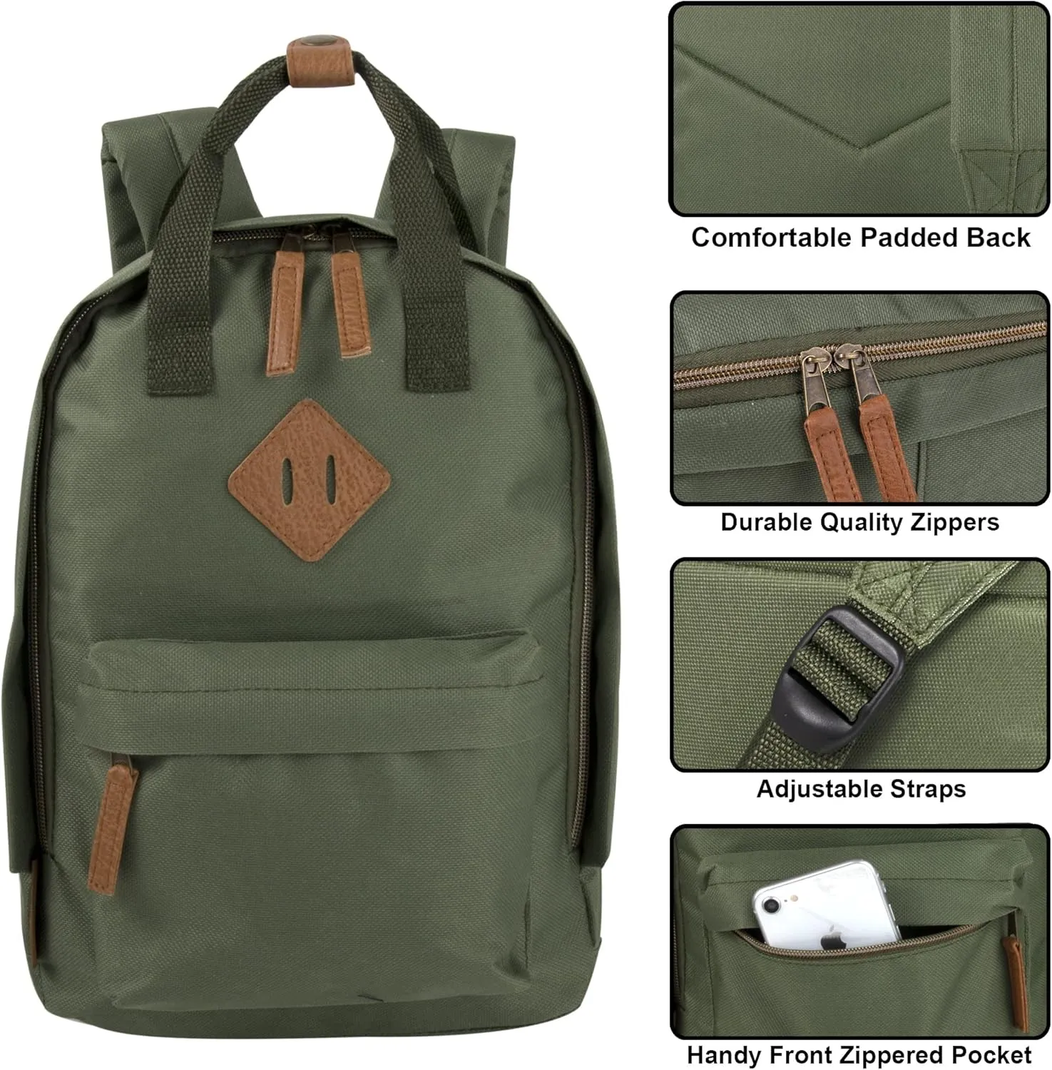 MADISON & DAKOTA Canvas Mini Backpack for Everyday & Day Pack Rucksack in Solid Color Blocks (Hunter)
