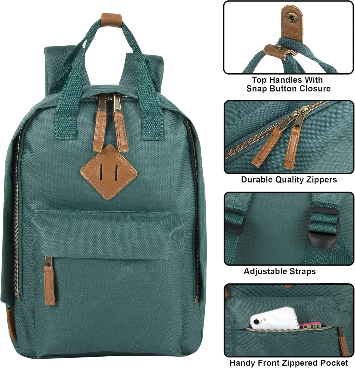 MADISON & DAKOTA Canvas Mini Backpack for Everyday & Day Pack Rucksack in Solid Color Blocks (Kale)