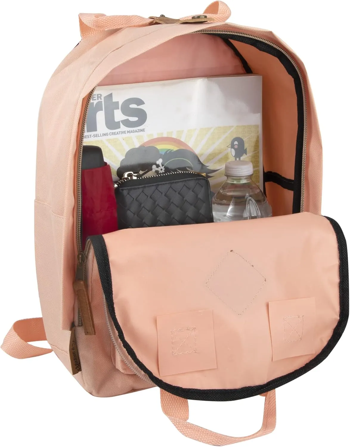 MADISON & DAKOTA Canvas Mini Backpack for Everyday & Day Pack Rucksack in Solid Color Blocks (Peach)